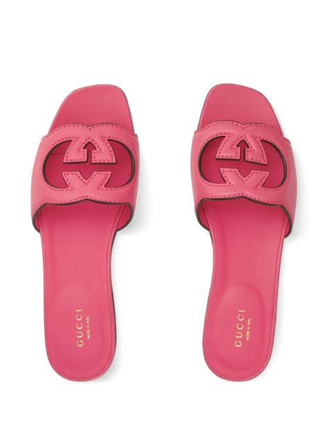 gucci logo rubber slide sandal pink|gucci interlocking g slide sandal.